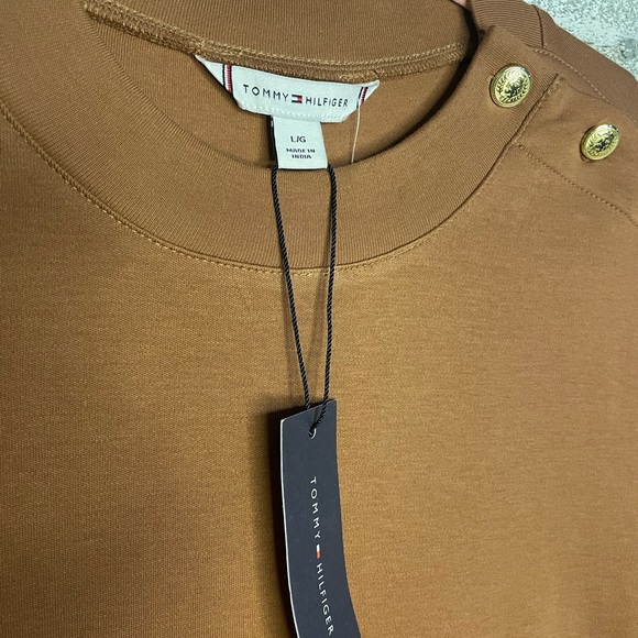 Tommy Hilfiger Long Sleeve Crewneck Dress in Caramel Brown - Picture 2 of 8